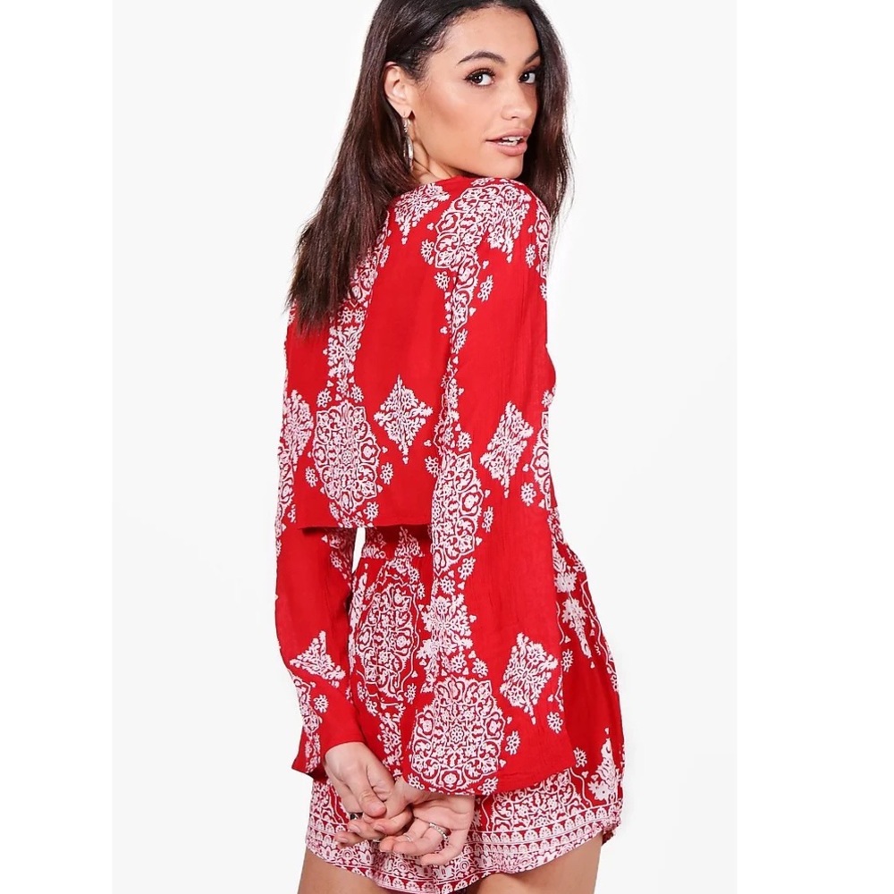 Boohoo Red Tribal Print Shorts Co-Ords Set
